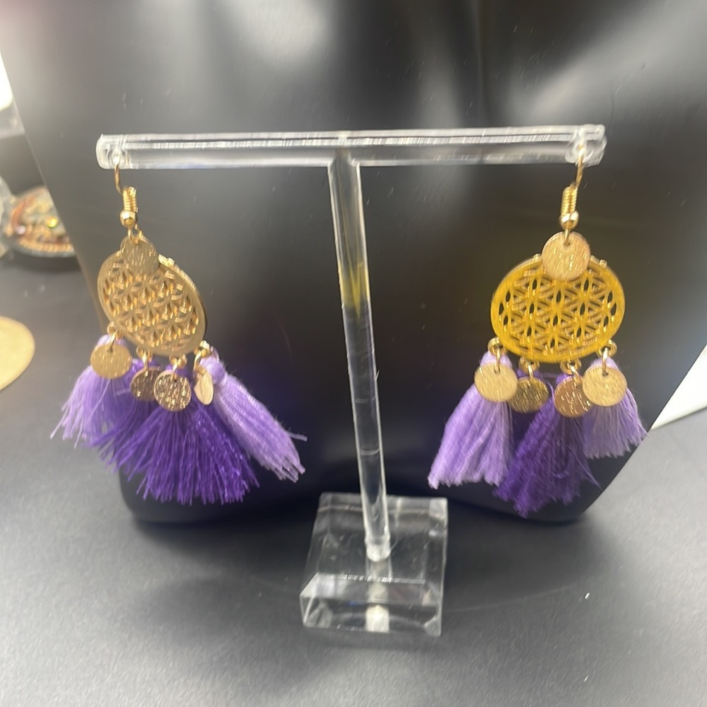Purple coin Tassel earrings - Picture 3 of 3